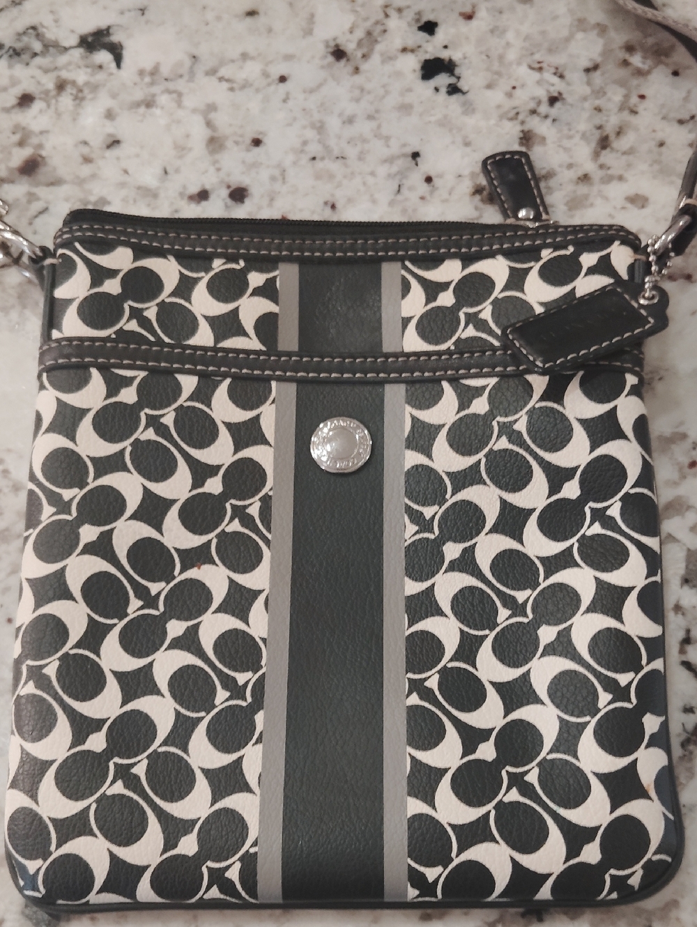 Coach Black and White Signature Crossbody with Center Stripe Excellent Condition